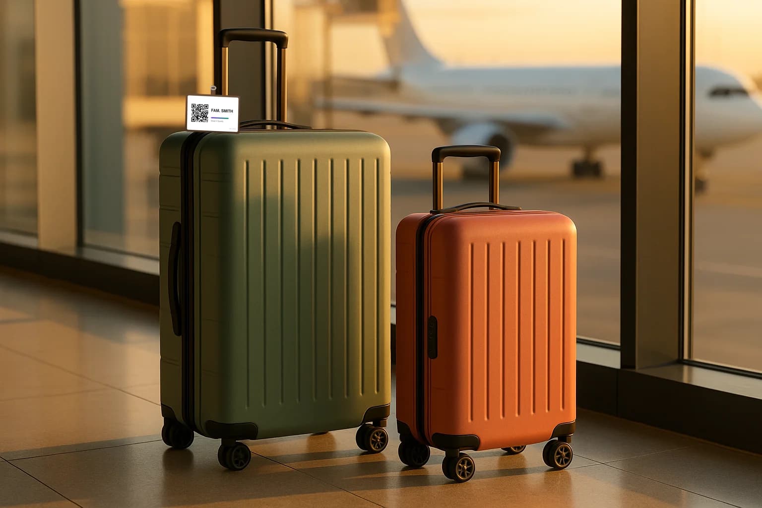 Premium matching luggage set with AYA QR tags